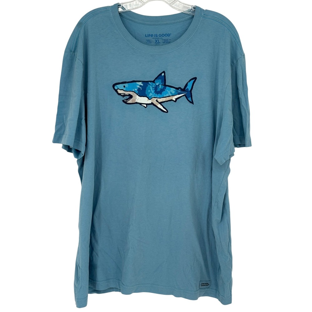 Life‎ is Good T-Shirt Blue Shark Tie Dye Graphic 100% Cotton XL
